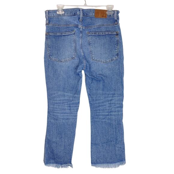 Madewell Cali Demi Boot Jeans Blue Denim Frayed Hem Mid Rise Womens 30P - Picture 2 of 7